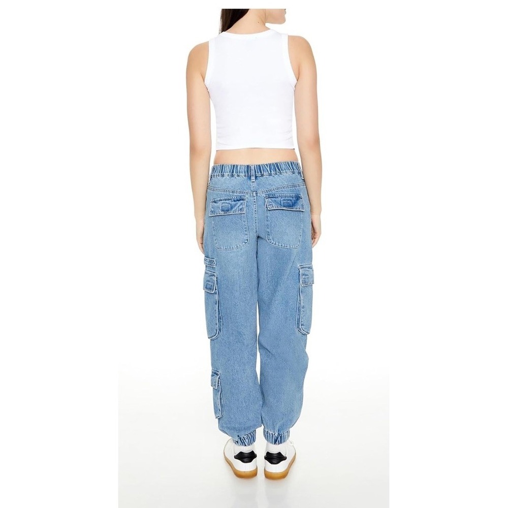 Forever 21 Women's XL NWT Denim Cargo Jogger Pants Y2K Streetwear Utility - Picture 3 of 14